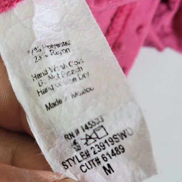 W5 Womens Sz M Pink Solid Short Sleeve Textured Puff Sleeves Blouse - Picture 7 of 12